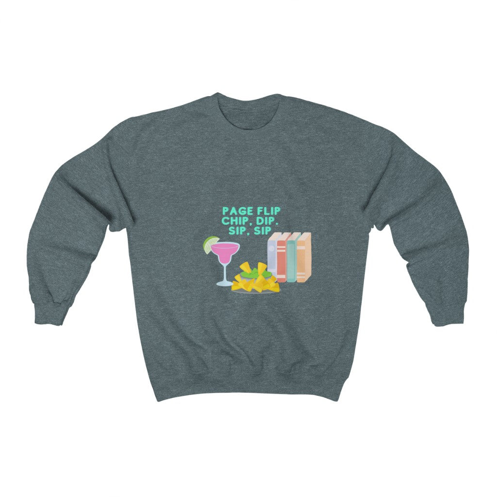 "Page Flip, Chip, Dip, Sip, Sip" Unisex Heavy Blend™ Crewneck Sweatshirt